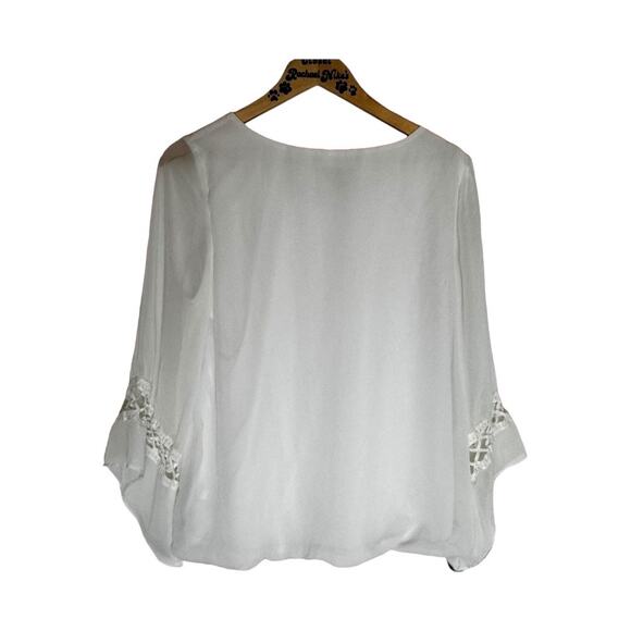 Women's AB Studio White Boho Chic Bubble hem Bell Sleeve Top L - Picture 7 of 13